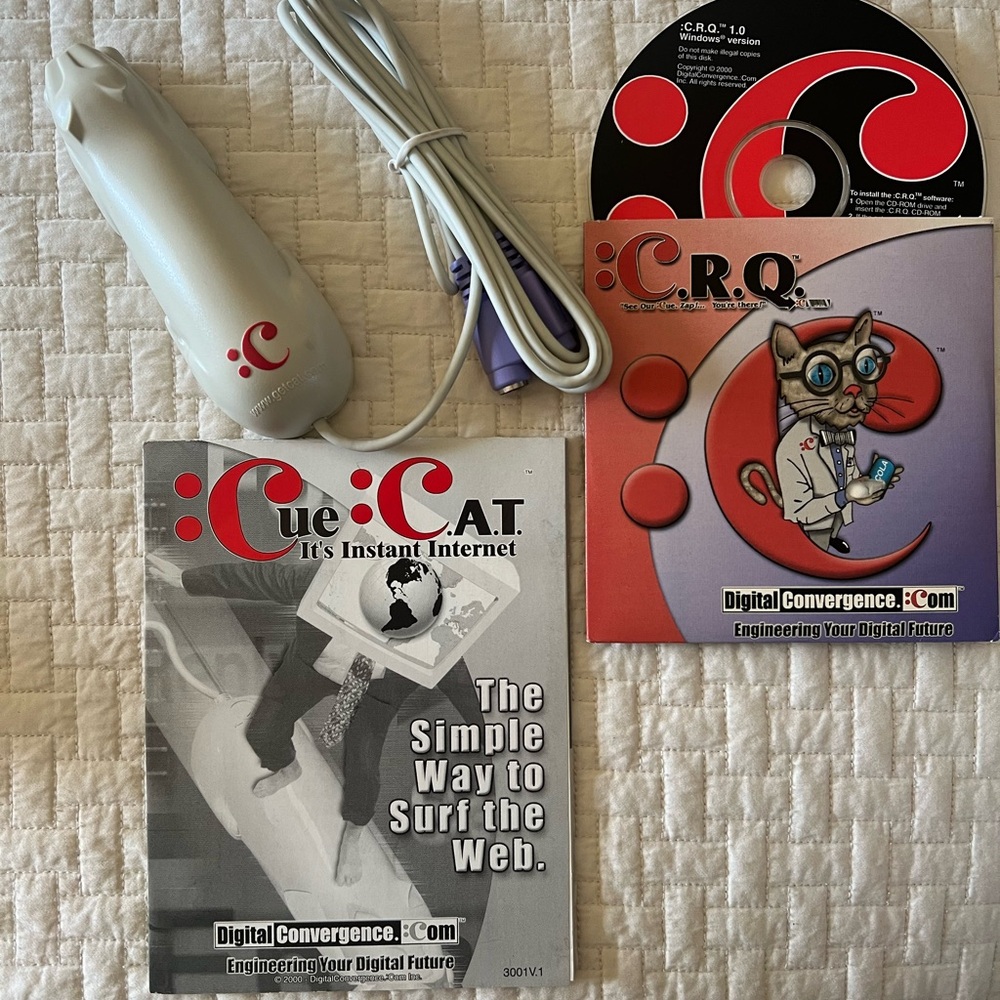 CueCat-USB Barcode Scanner C.R.C.-DigitalConvergence.com-New-Never Used. ©️2000